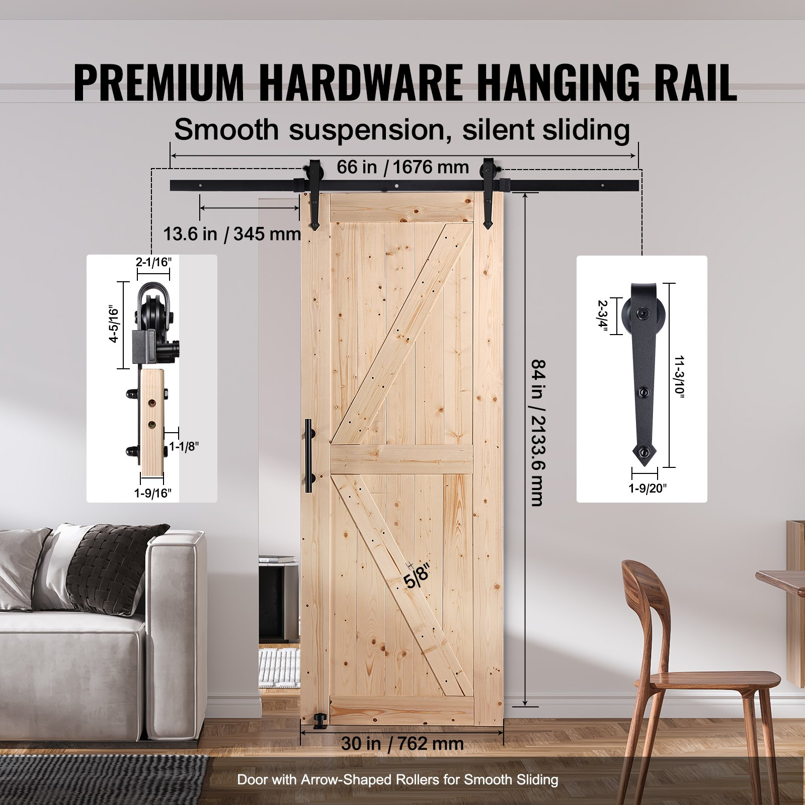 Puerta corrediza de granero con kit de herrajes, 213 cm | VEVOR