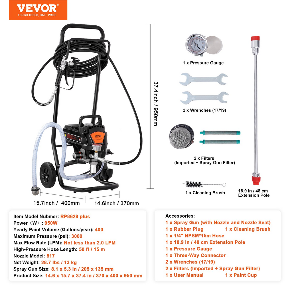 Pulverizador de pintura sin aire con soporte, 950 W | VEVOR