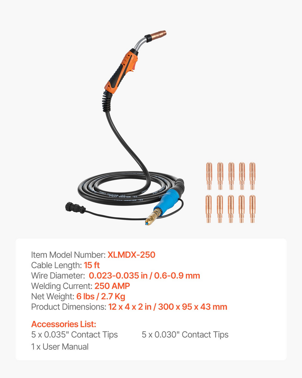 Pistola de soldadura MIG 250A con cable | VEVOR