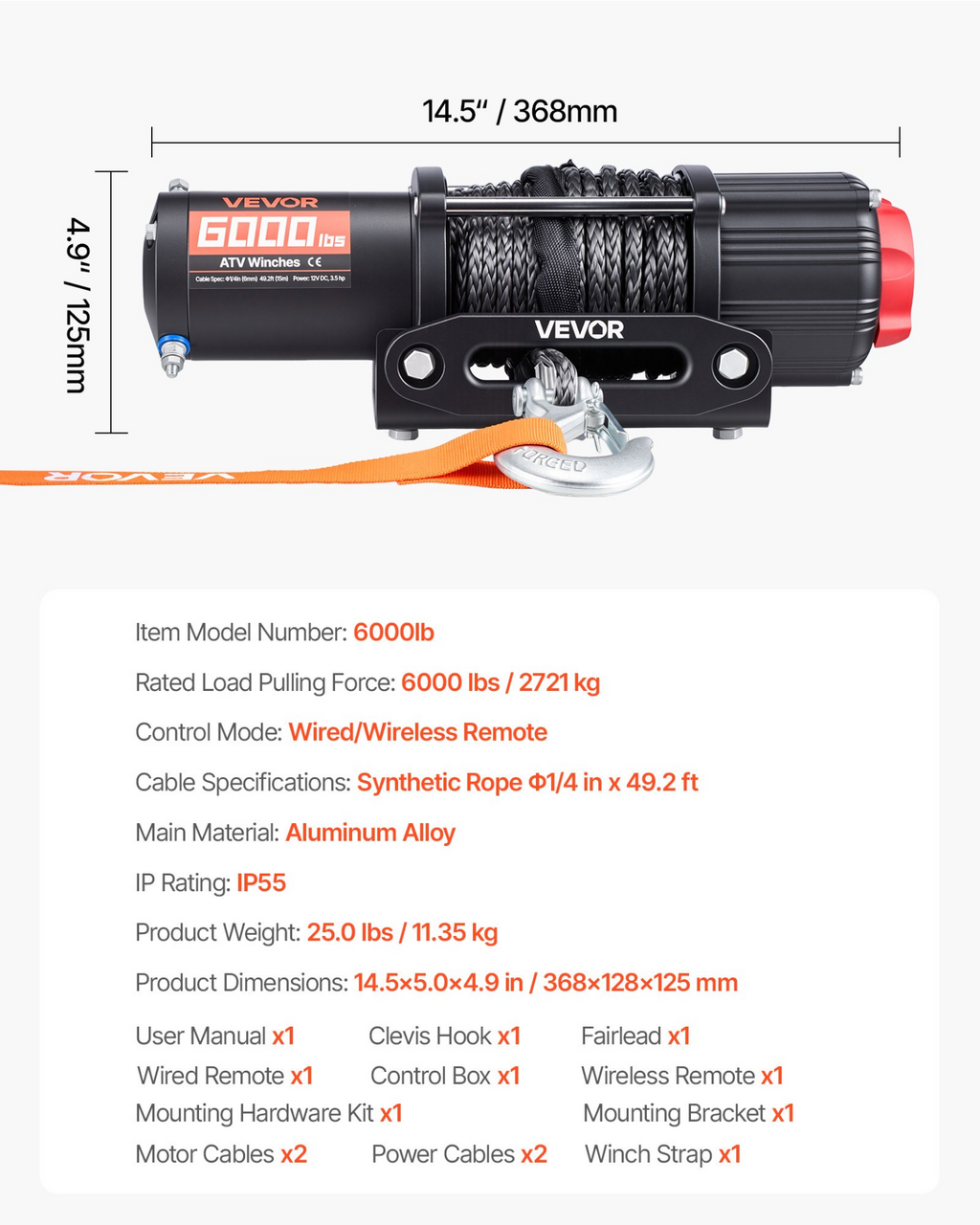 Cabrestante eléctrico de 6000 lbs | VEVOR