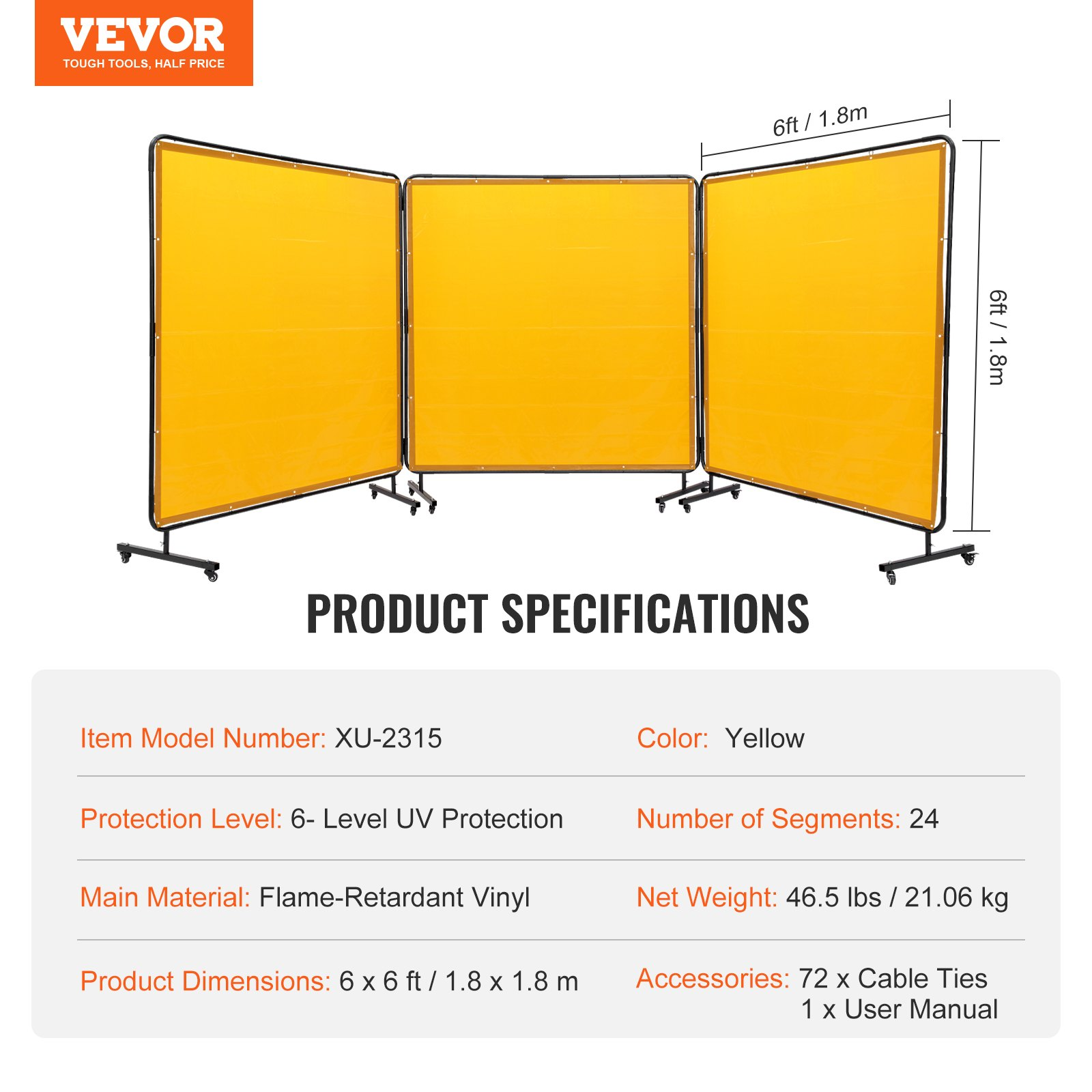 Pantalla de soldadura con marco, 1, 83 m x | VEVOR