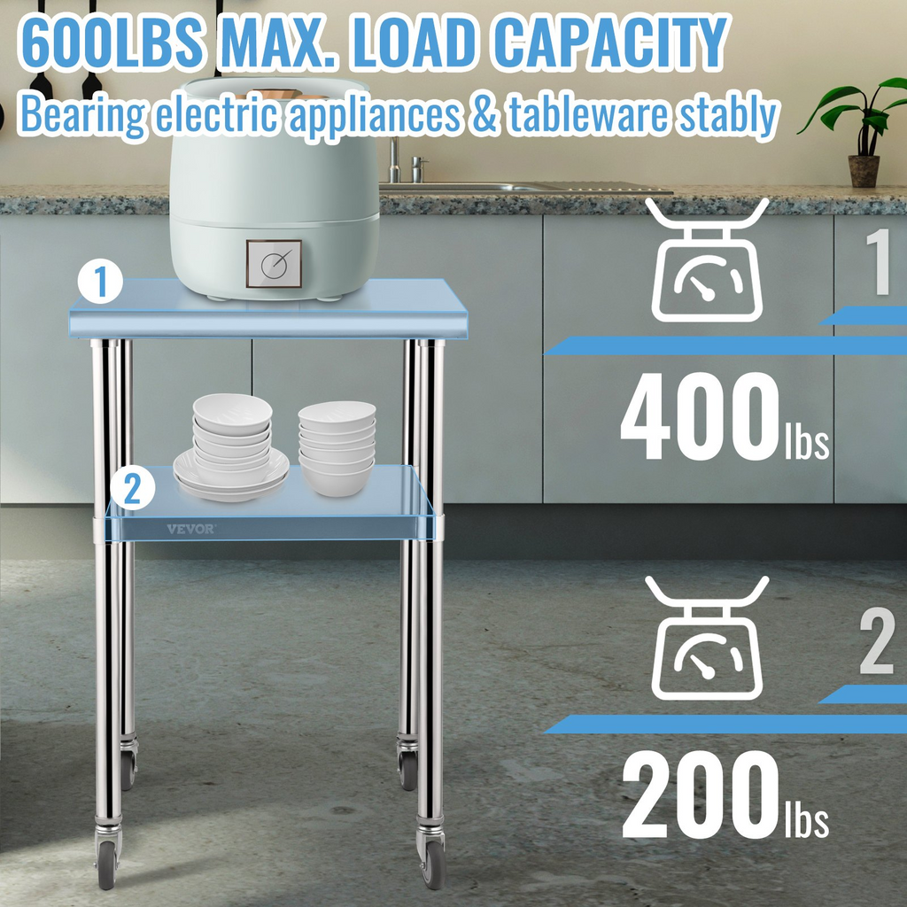 Mesa de preparación de acero inoxidable | VEVOR