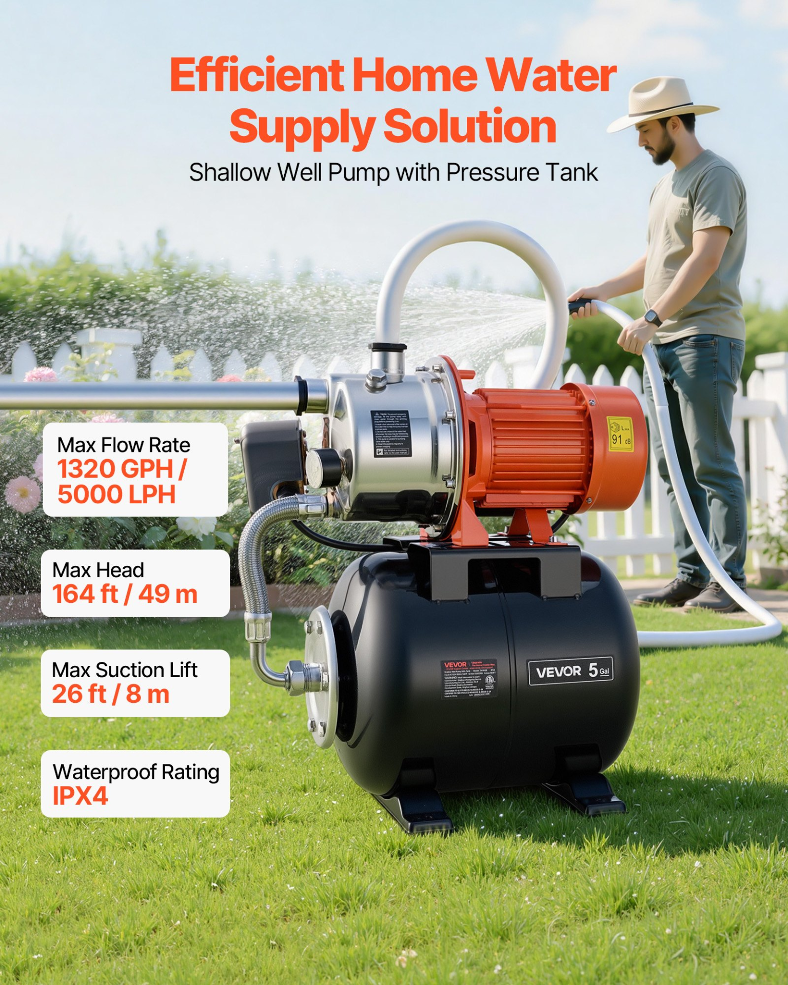 Bomba de 1.6 HP para pozos poco profundos con tanque | VEVOR