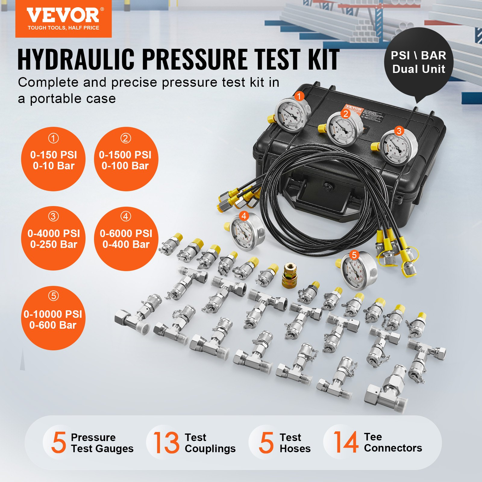 Kit de prueba de presión hidráulica | VEVOR