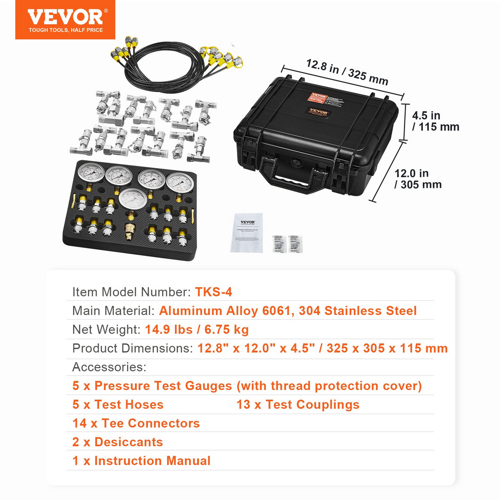 Kit de prueba de presión hidráulica | VEVOR
