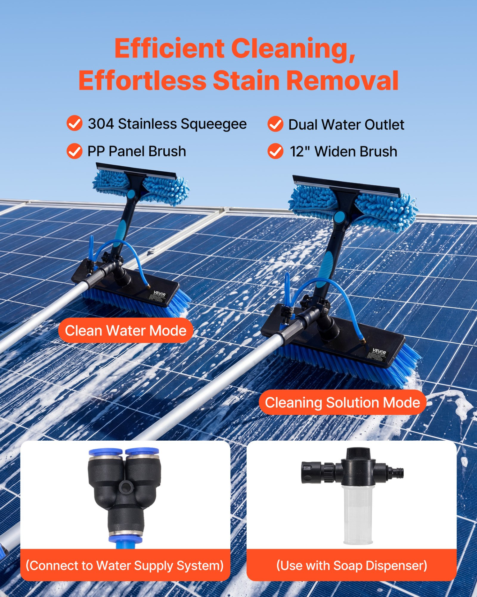 Kit de limpieza de paneles solares, 7, 9 m (26 pies) | VEVOR