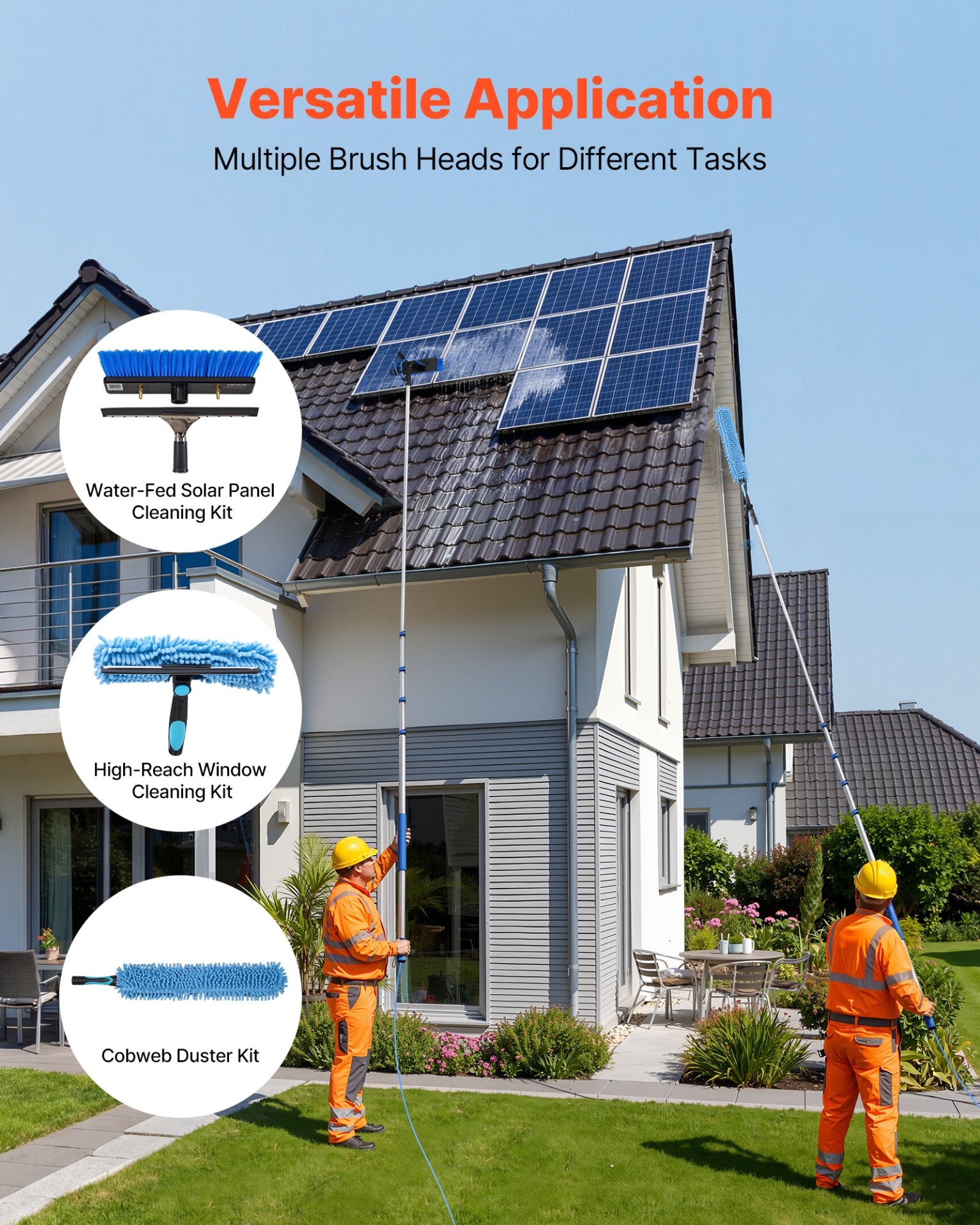Kit de limpieza de paneles solares, 7, 9 m (26 pies) | VEVOR