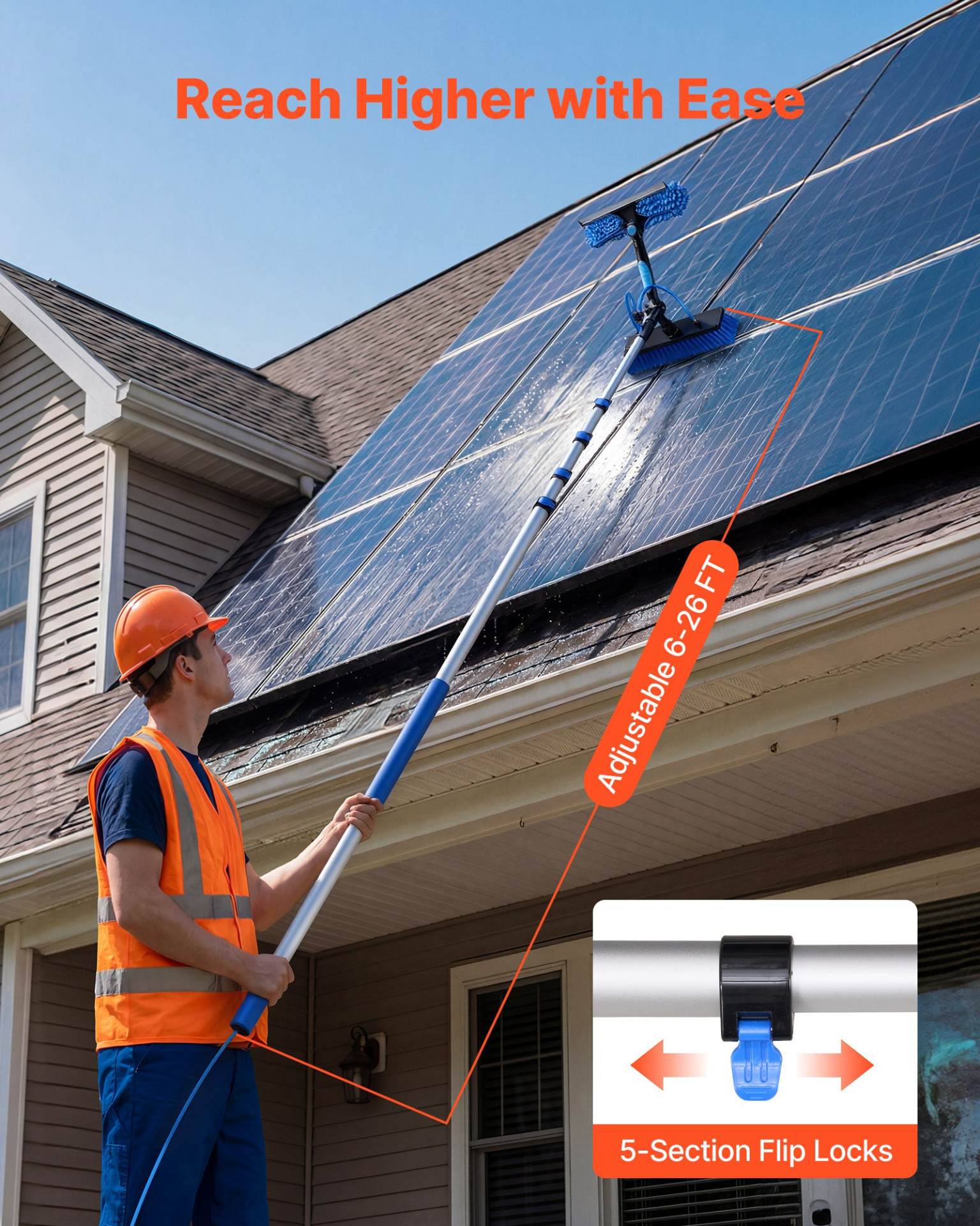 Kit de limpieza de paneles solares, 7, 9 m (26 pies) | VEVOR