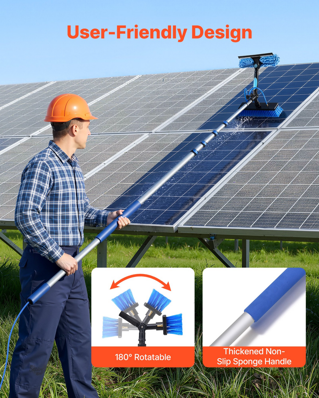 Kit de limpieza de paneles solares, 7, 9 m (26 pies) | VEVOR