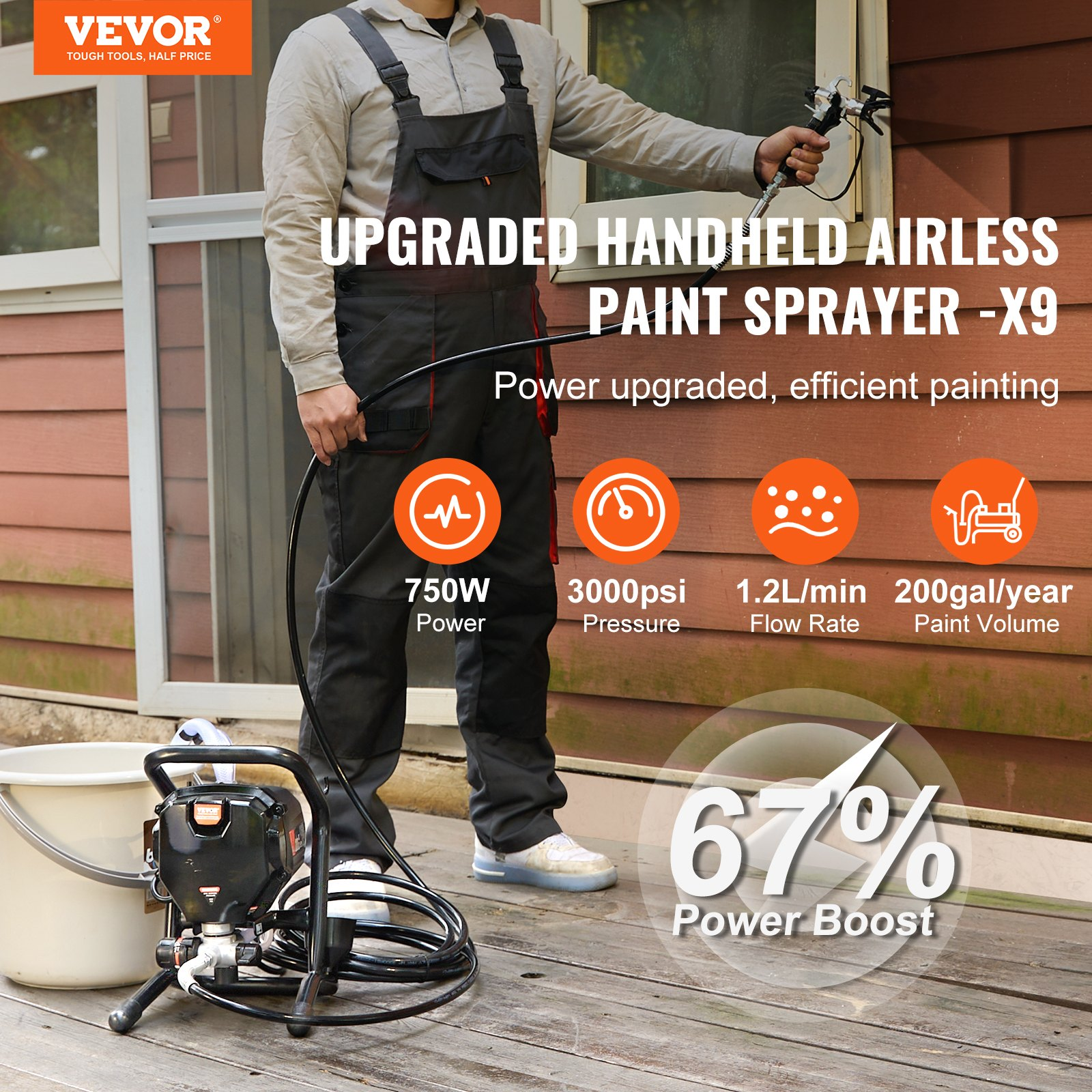 Pulverizador de pintura sin aire con soporte, 3000 PSI | VEVOR