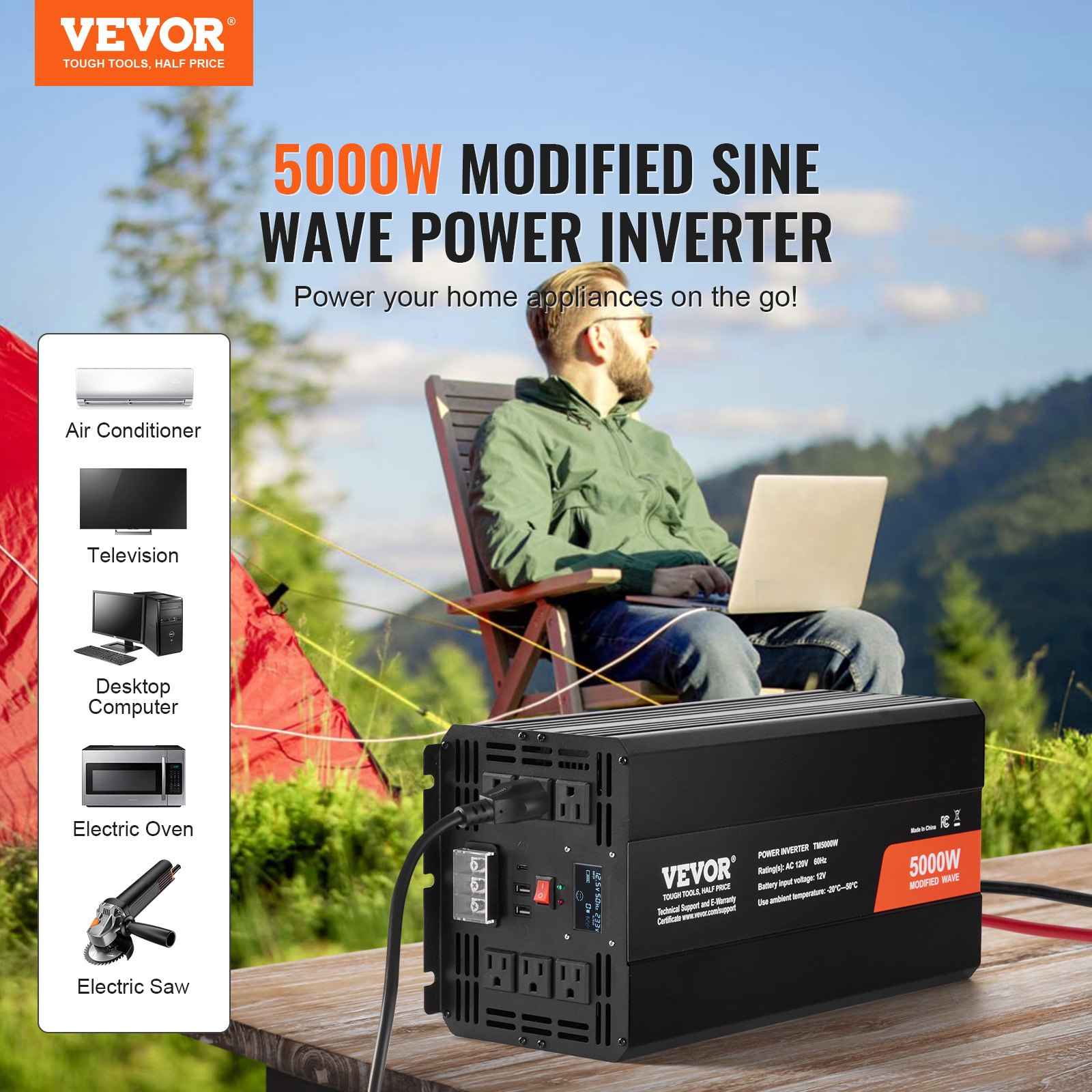 Inversor de onda sinusoidal modificada, 5000 W | VEVOR