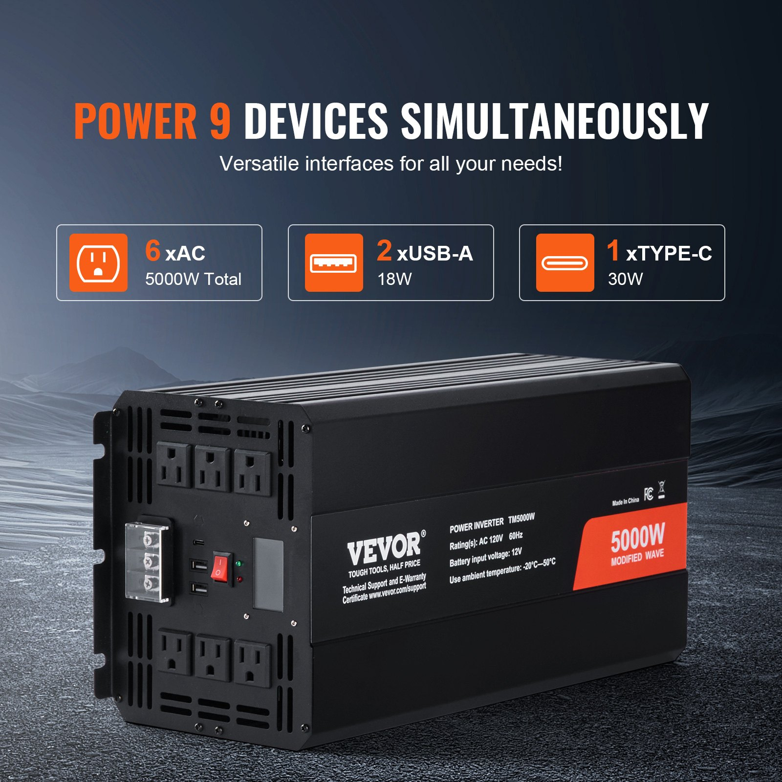 Inversor de onda sinusoidal modificada, 5000 W | VEVOR