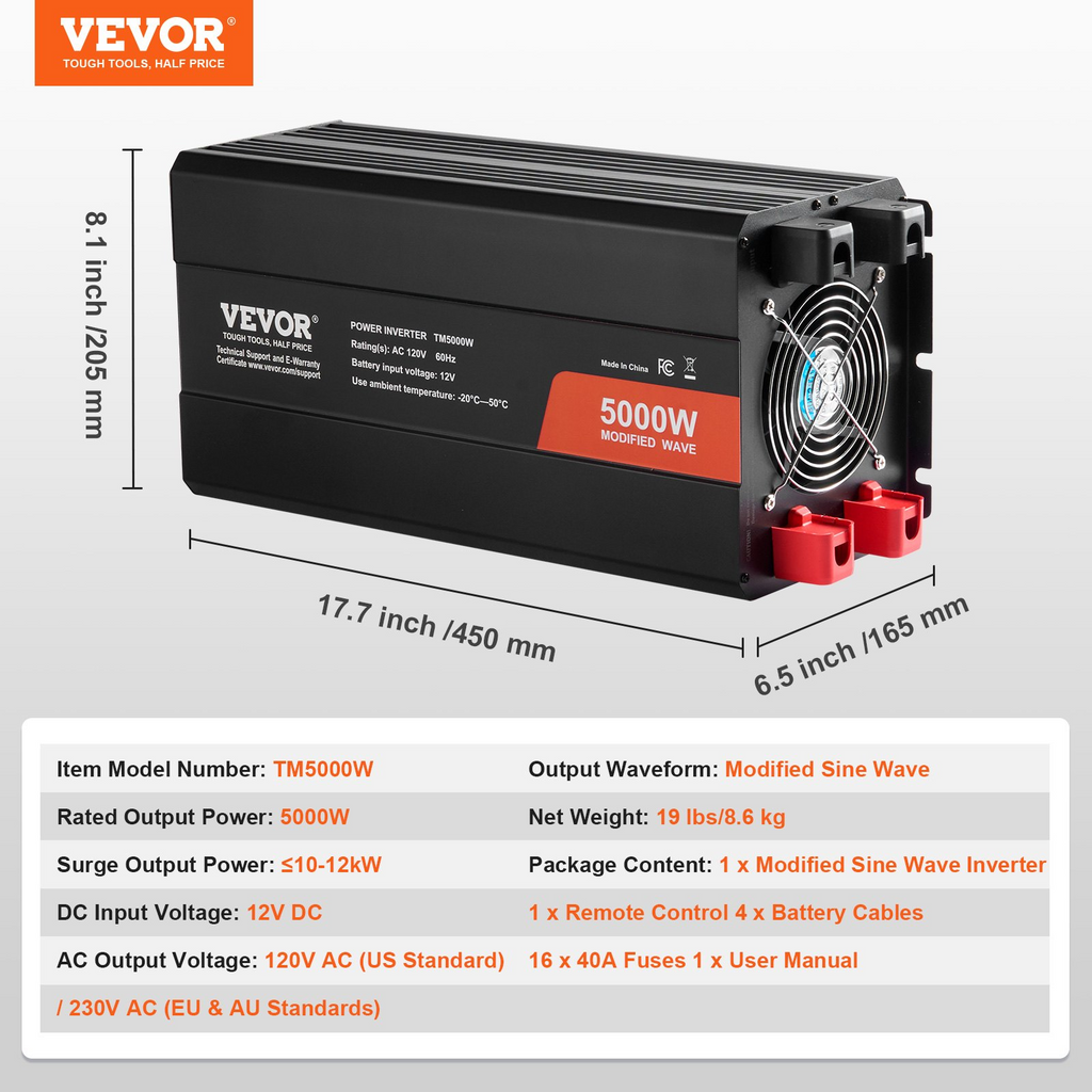 Inversor de onda sinusoidal modificada, 5000 W | VEVOR