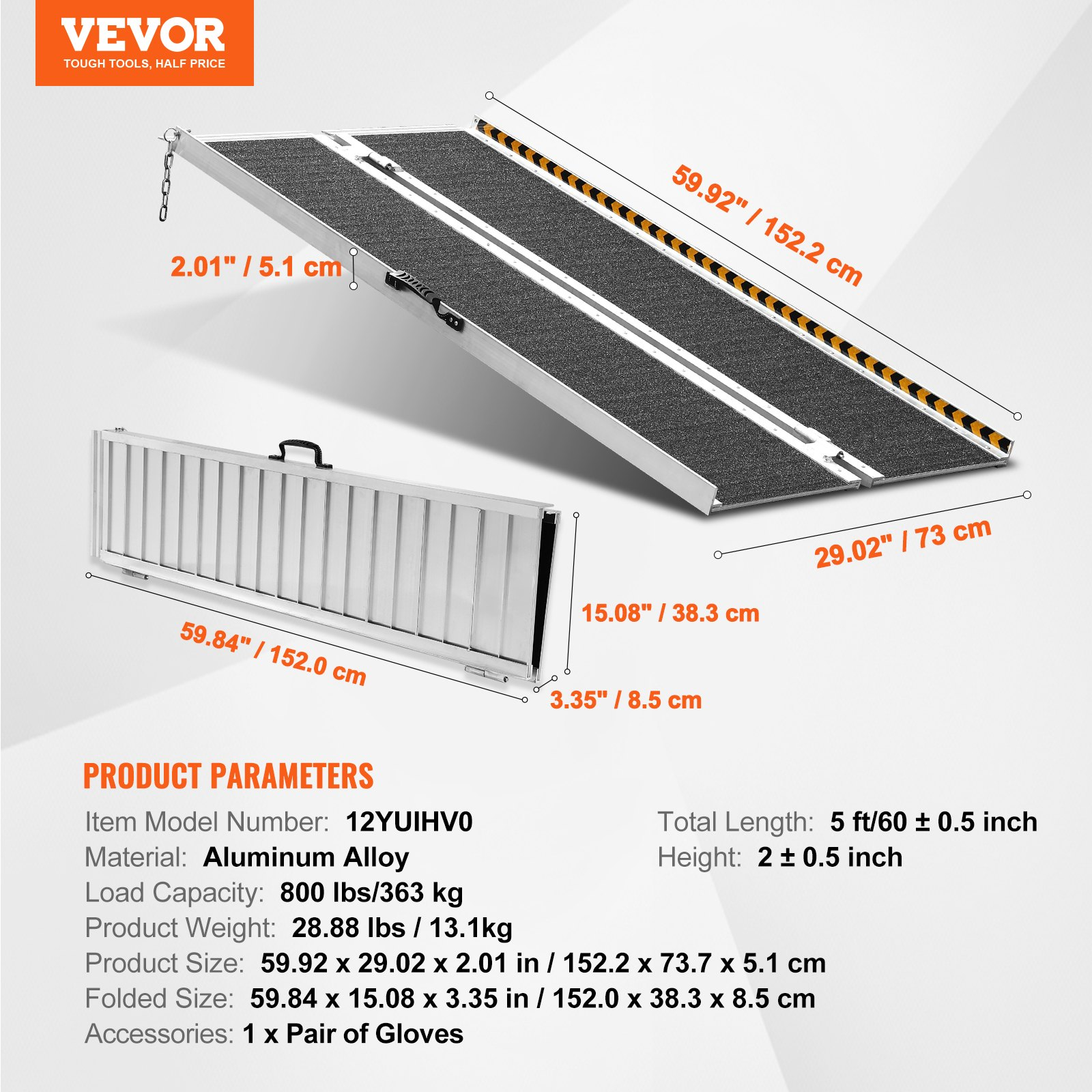Rampa portátil para silla de ruedas, 1, 5 m (5 pies) | VEVOR