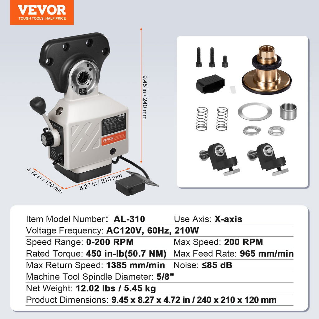 Alimentador de mesa para fresadora de eje X, 200 RPM | VEVOR