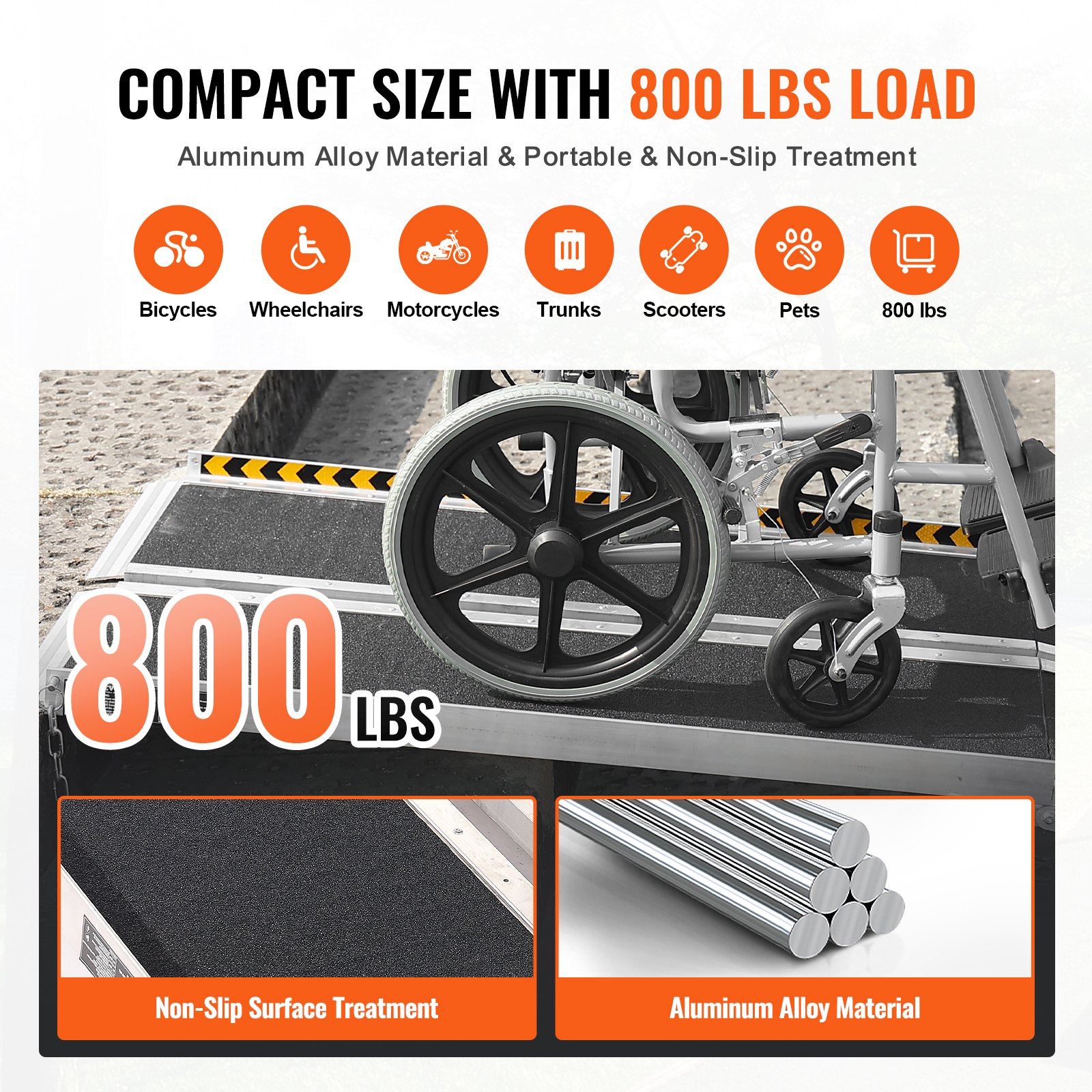 Rampa portátil para silla de ruedas, 2, 44 m (8 pies) | VEVOR