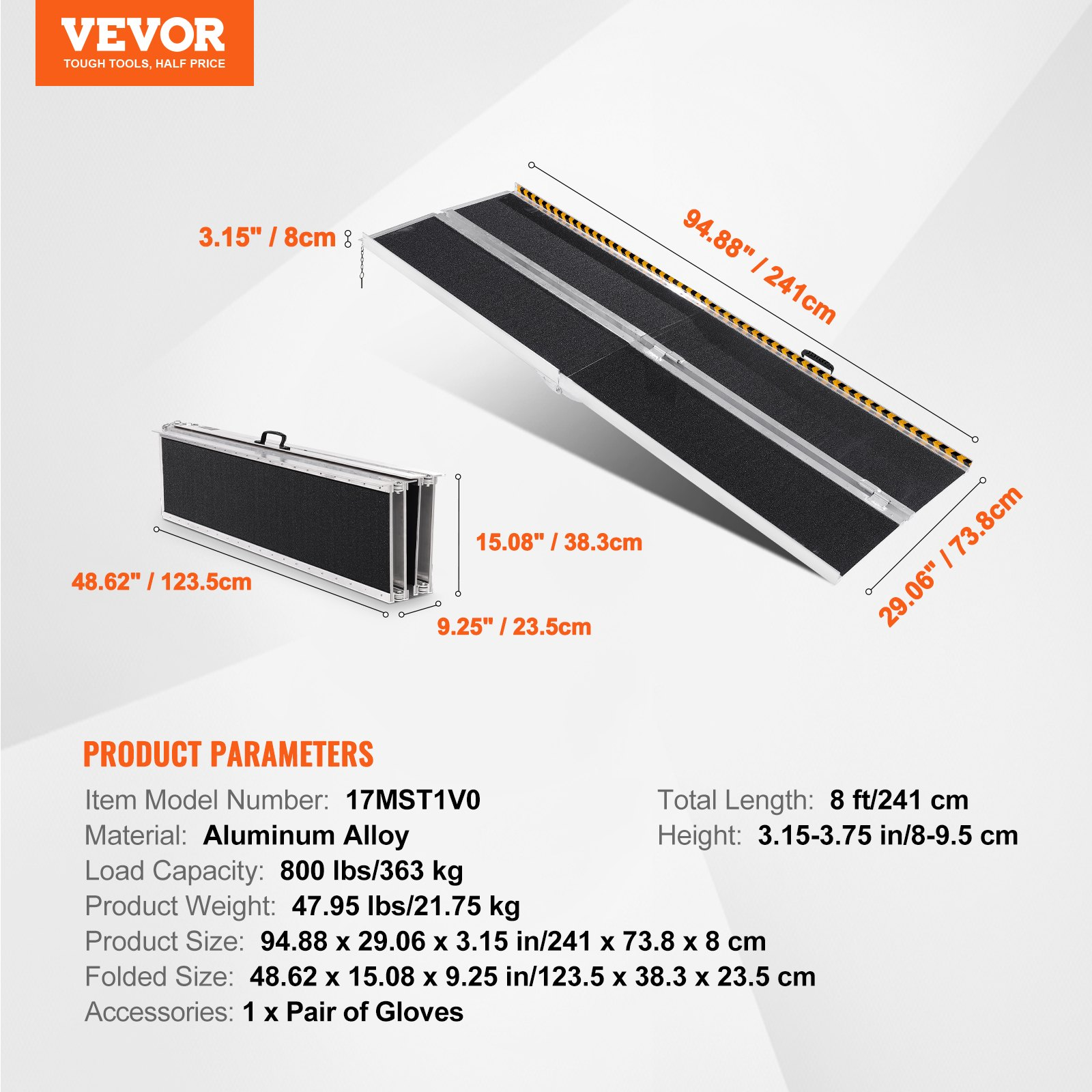 Rampa portátil para silla de ruedas, 2, 44 m (8 pies) | VEVOR