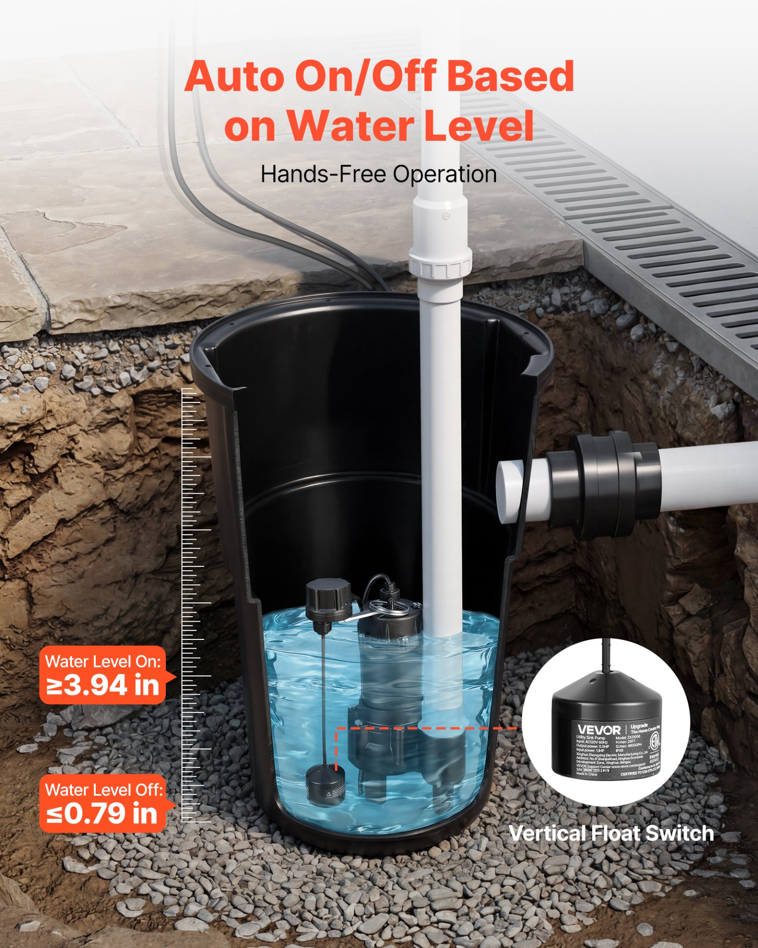 Sistema de bombeo de aguas residuales, 1/2 HP | VEVOR