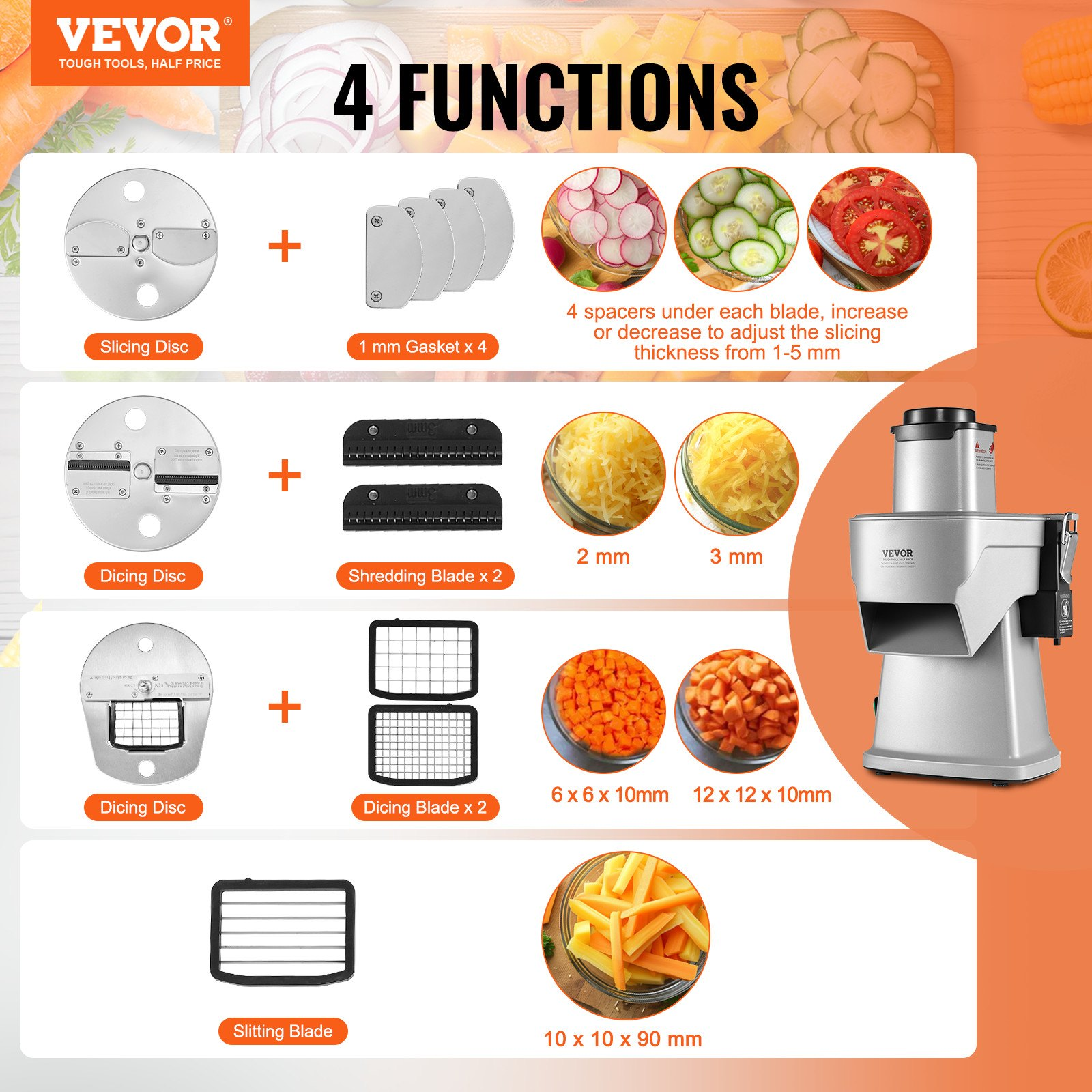 Cortadora de verduras eléctrica, 200 W | VEVOR