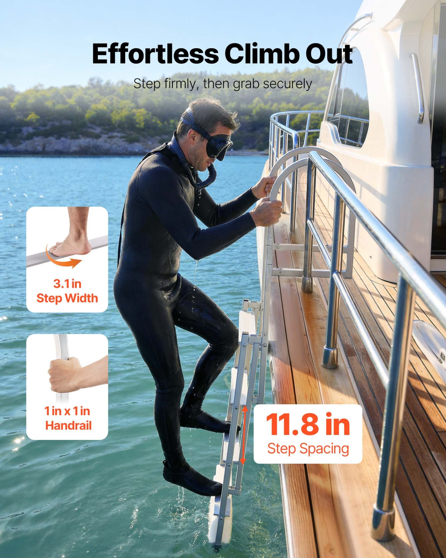 Escalera retráctil para muelle, 4 peldaños