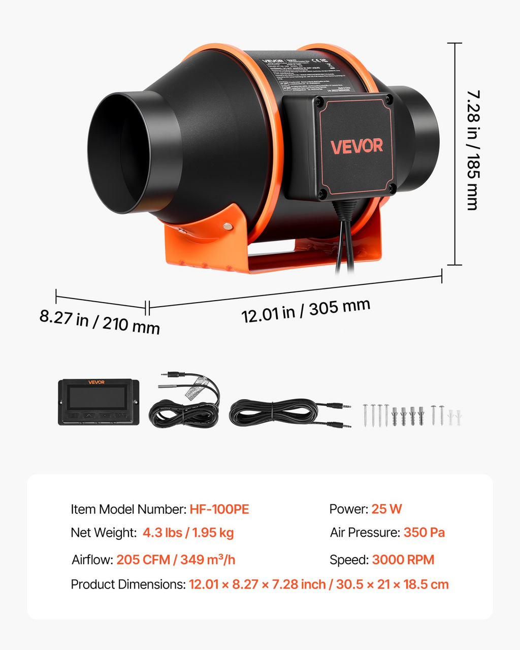 Ventilador de conducto en línea, 205 CFM, 4 pulgadas XLGDFSEC4Y | VEVOR