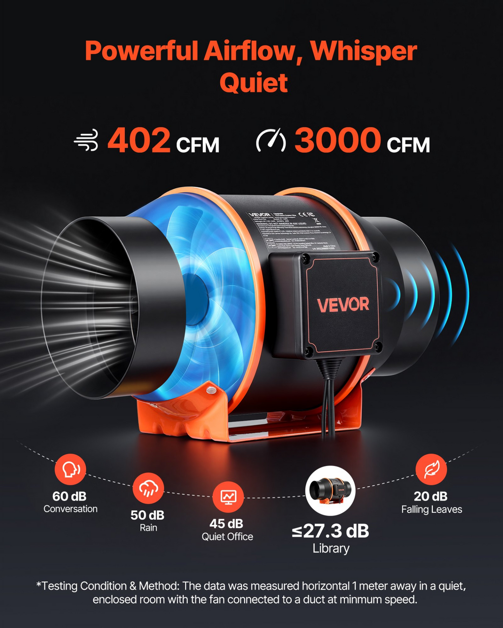 Ventilador de conducto en línea, 402 CFM, 6 pulgadas | VEVOR