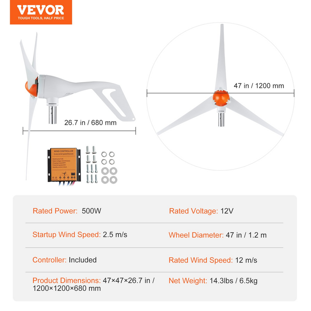 Generador de turbina eólica de 500 W | VEVOR