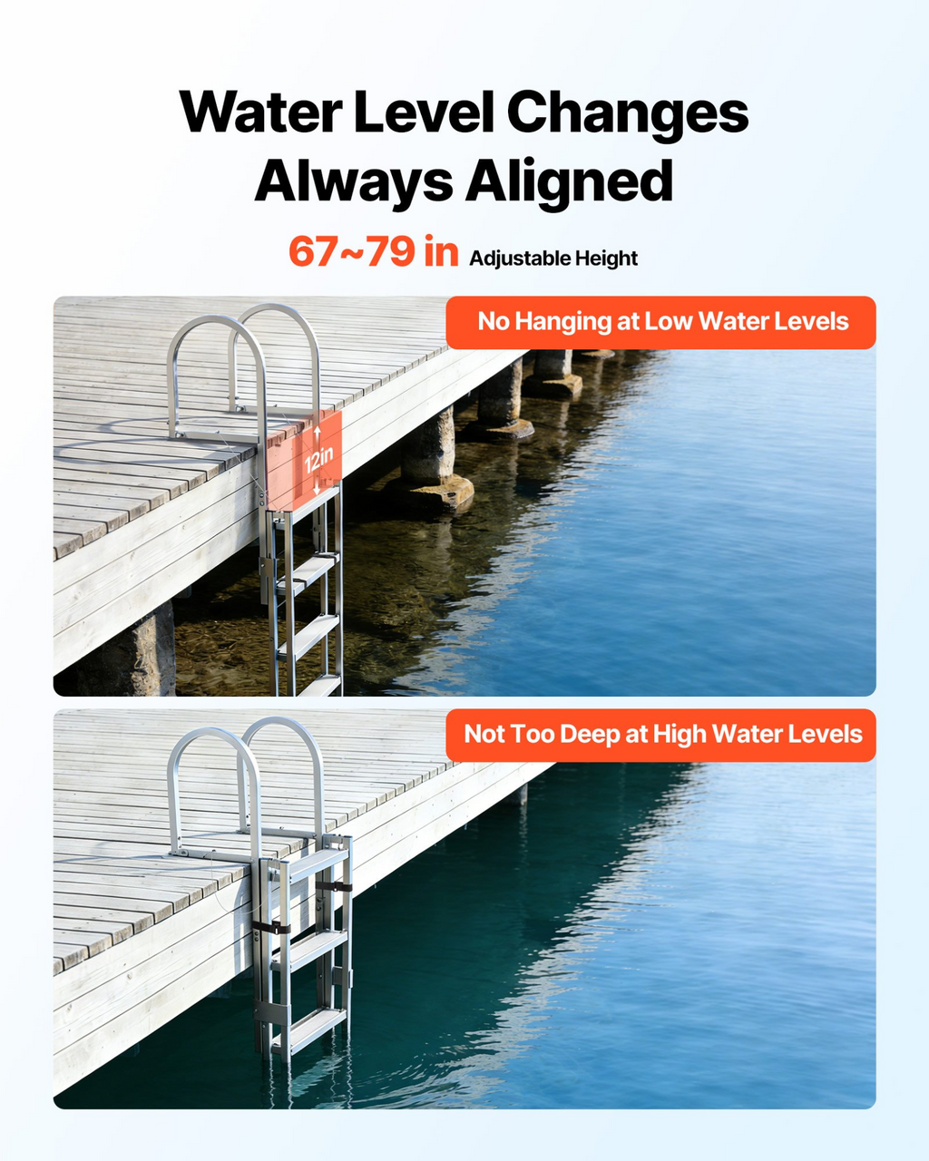 Escalera retráctil para muelle, 5 peldaños