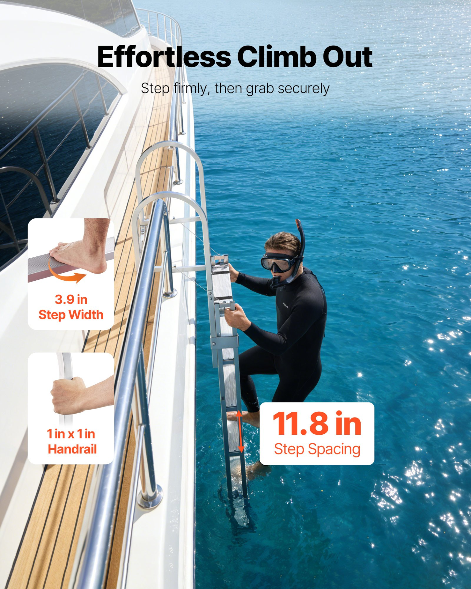 Escalera retráctil para muelle, 5 peldaños