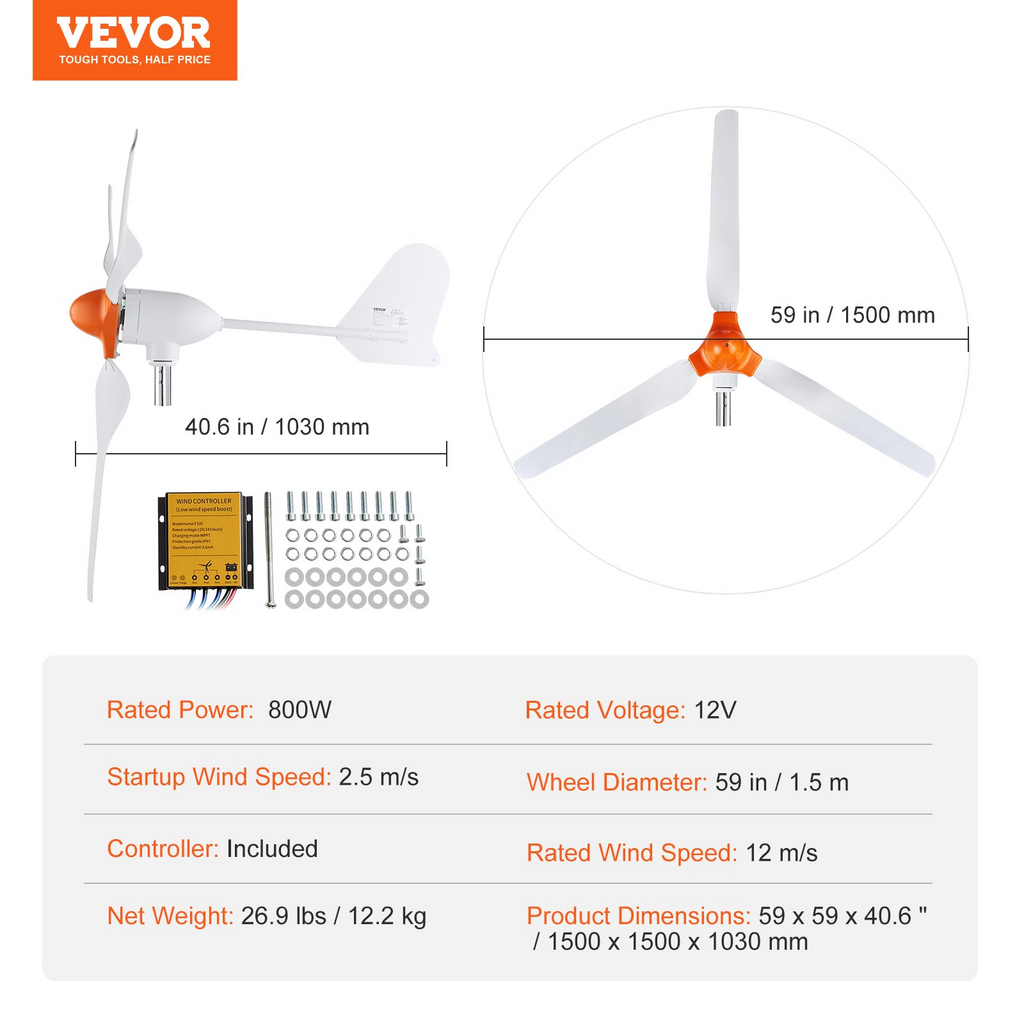 Generador de turbina eólica de 800 W | VEVOR
