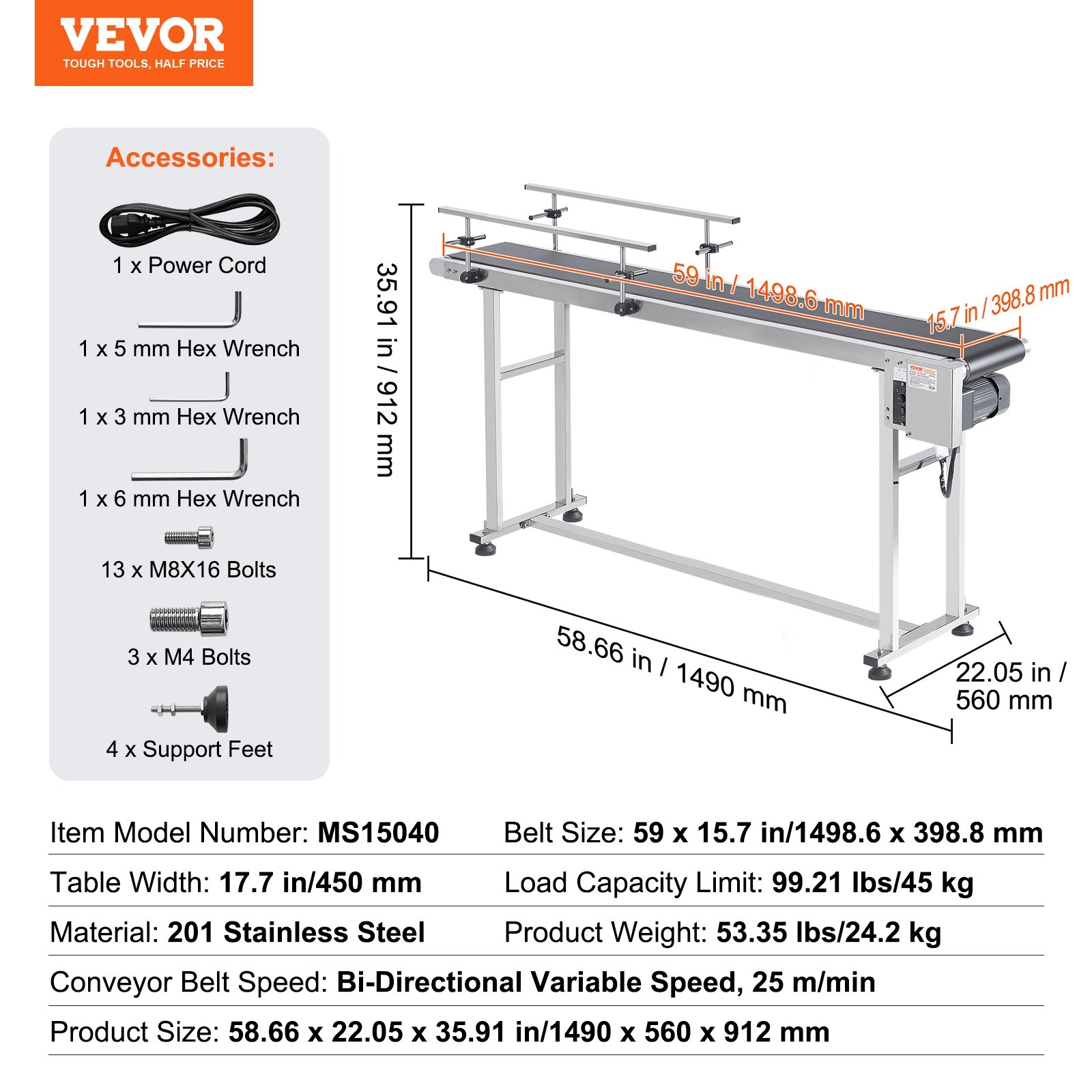 Cinta transportadora, mesa transportadora de 59 x | VEVOR