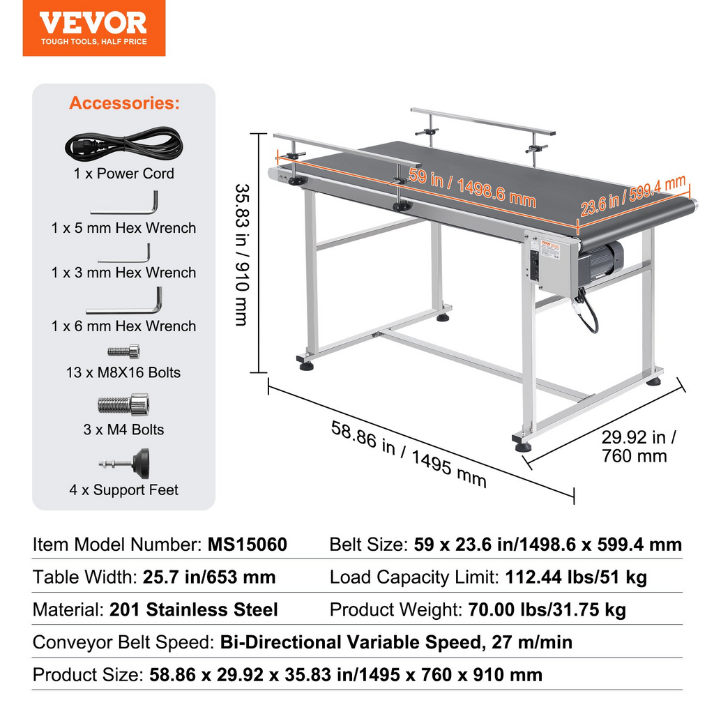 Cinta transportadora, mesa transportadora de 59 x PDSSJ59X23 | VEVOR