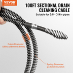 Cable de limpieza de desagües de 30, 5 m x | VEVOR