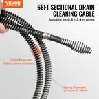 Cable de limpieza de desagües de 20 m x 16 mm | VEVOR