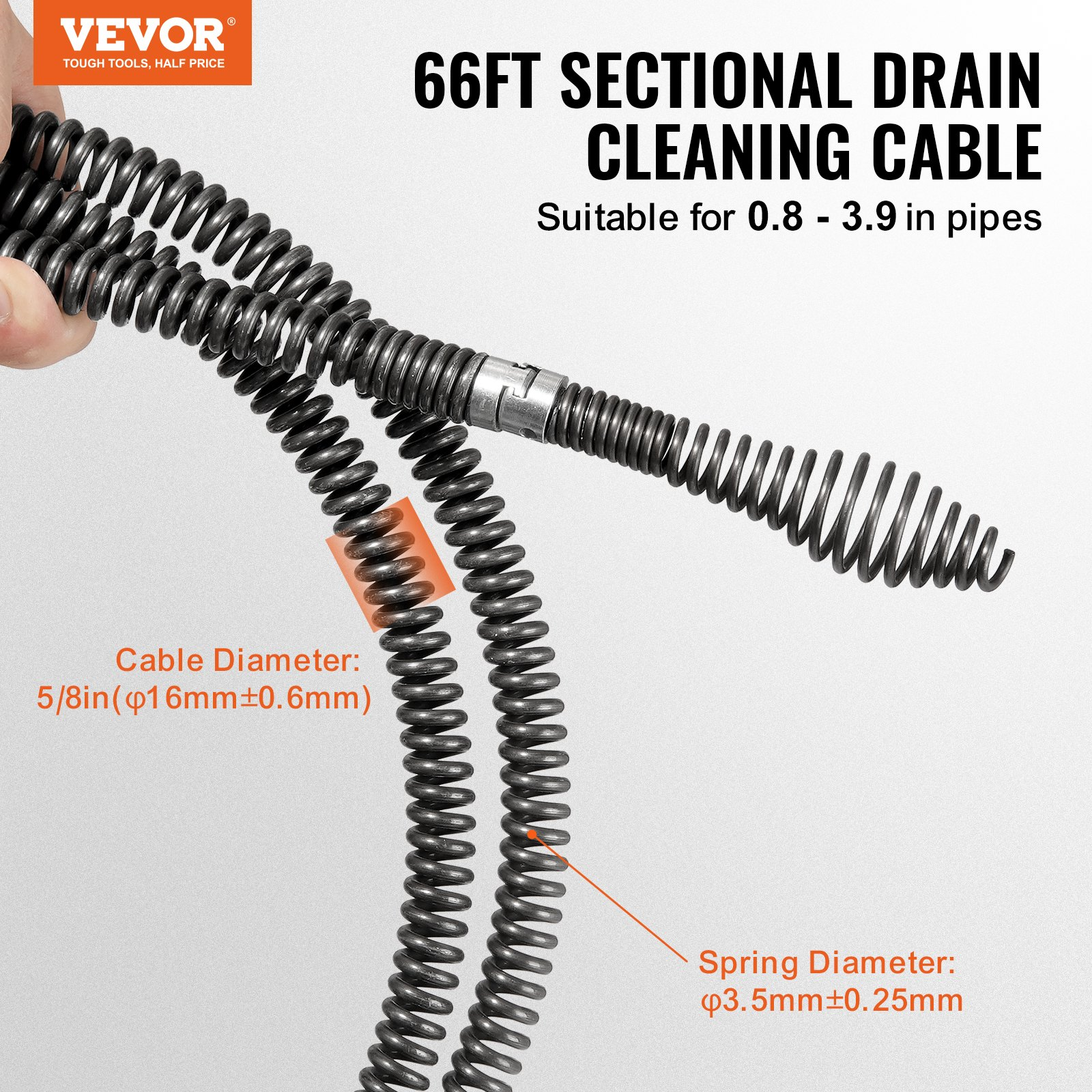 Cable de limpieza de desagües de 20 m x 16 mm | VEVOR