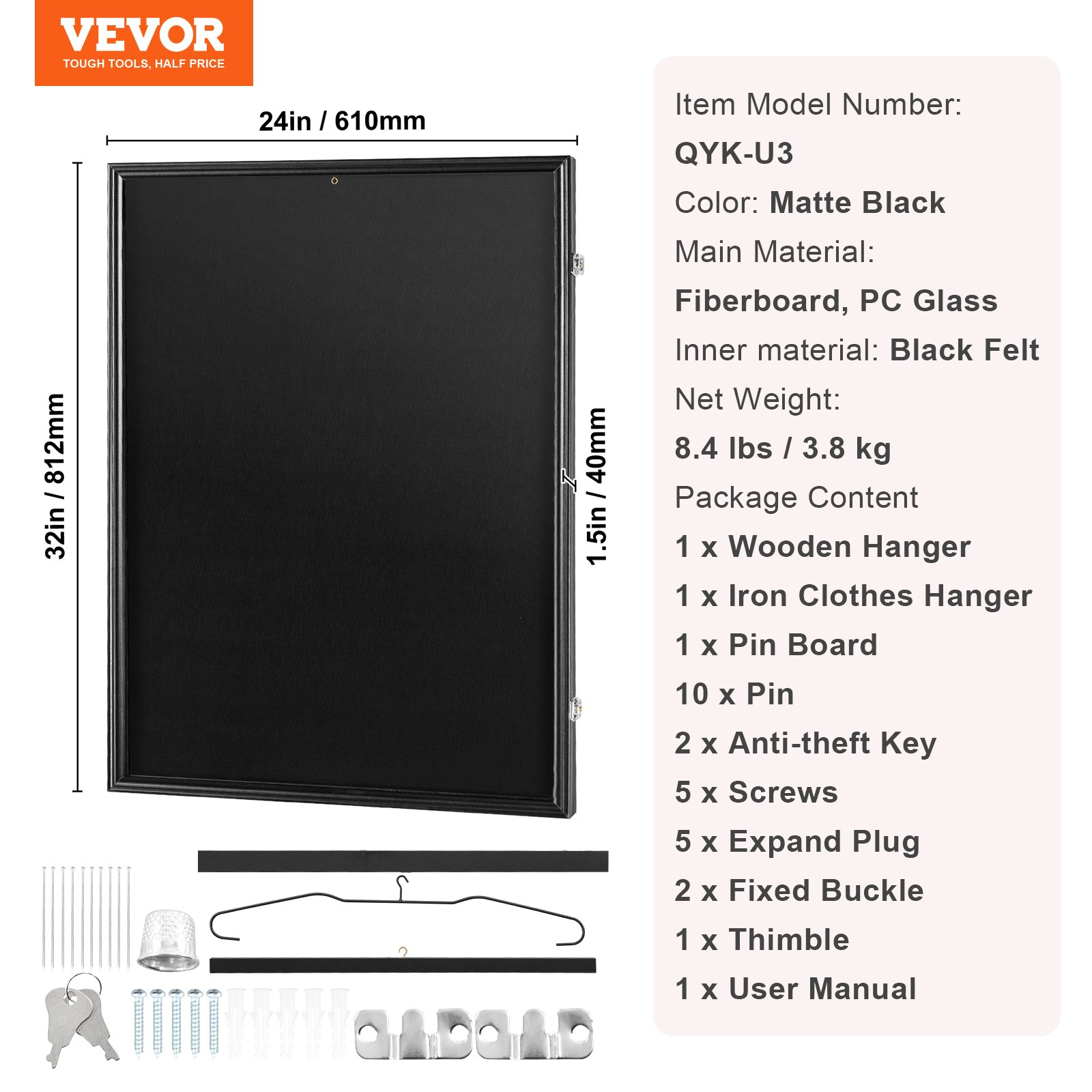 Vitrina para camisetas, 61 x 81 x 3, 8 cm | VEVOR