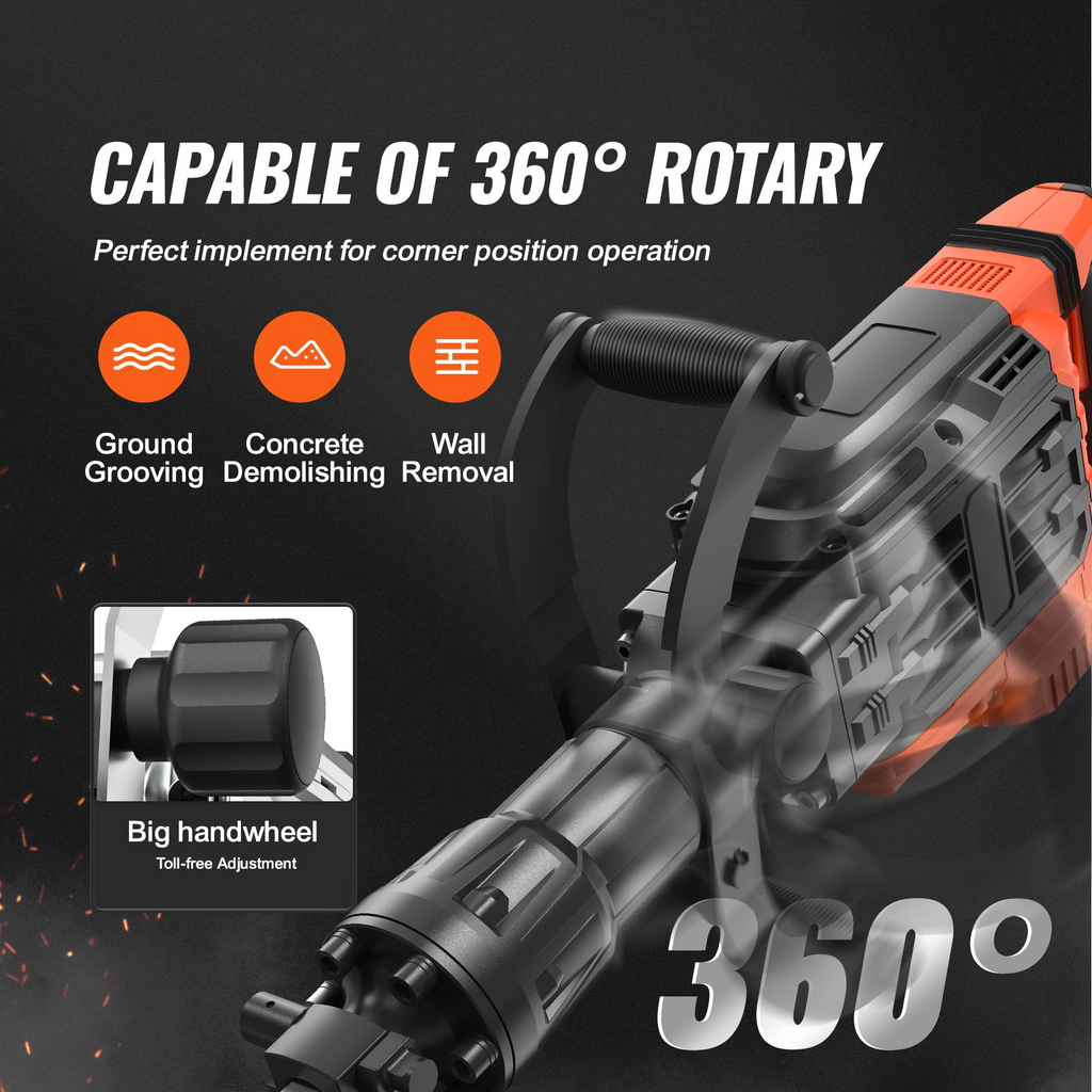 Martillo de demolición de 3500 W, 2 cinceles 1900 BPM | VEVOR