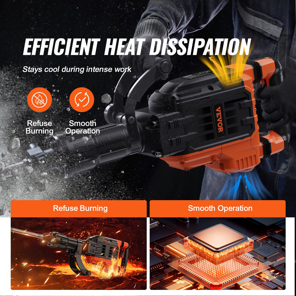 Martillo de demolición de 3500 W, 2 cinceles 1900 BPM | VEVOR