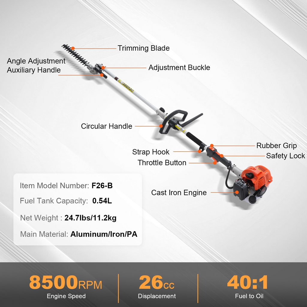 Cortasetos de gasolina de 15, 7 pulgadas, 26 cc | VEVOR