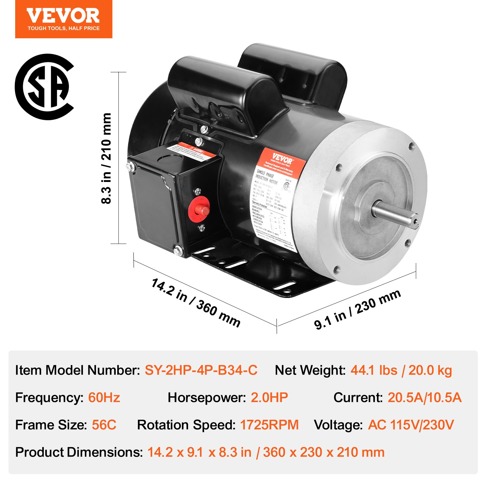 Miniatura del producto Motor eléctrico de 2 HP | VEVOR