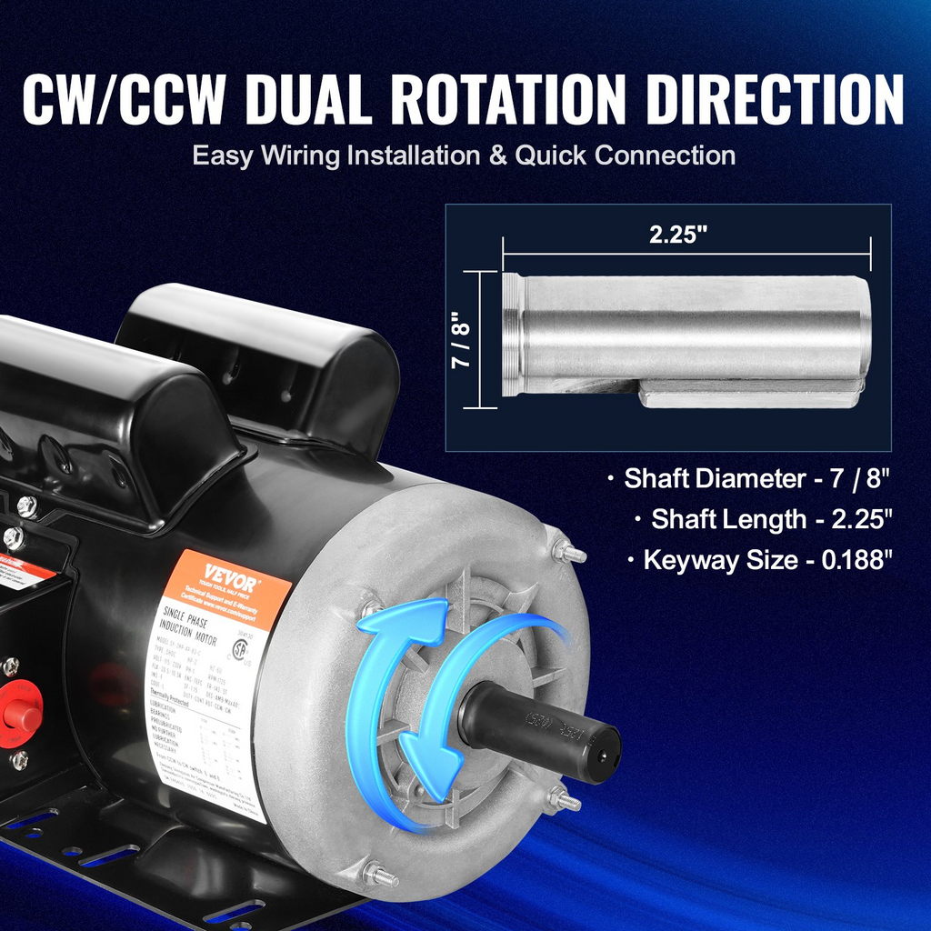 Motor eléctrico de 2 HP, 1725 rpm, CA 115 V/230 V | VEVOR