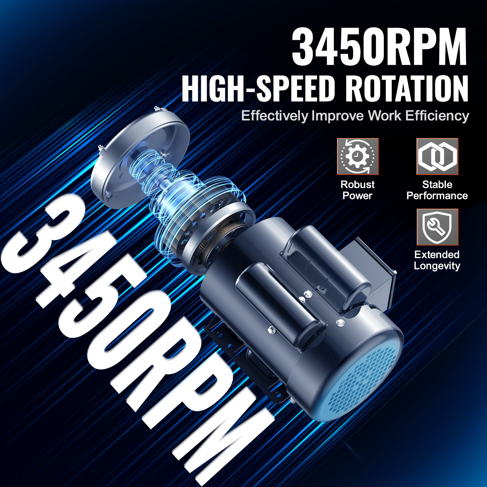 Motor eléctrico de 1, 5 HP, 3450 rpm, CA 115 V/230 V | VEVOR