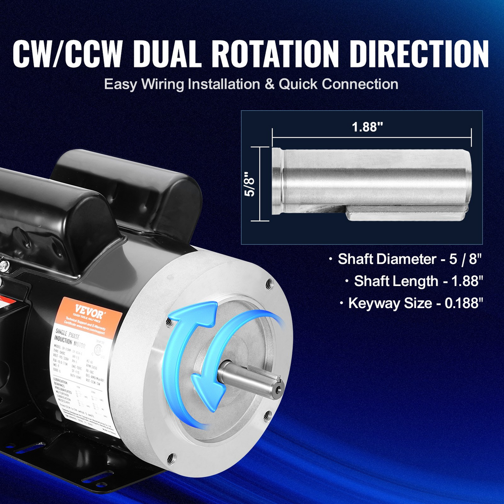 Motor eléctrico de 1, 5 HP, 3450 rpm, CA 115 V/230 V, 1,5 HP | VEVOR