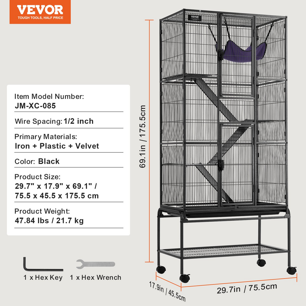 Jaula metálica rodante de 175 cm para hurones | VEVOR