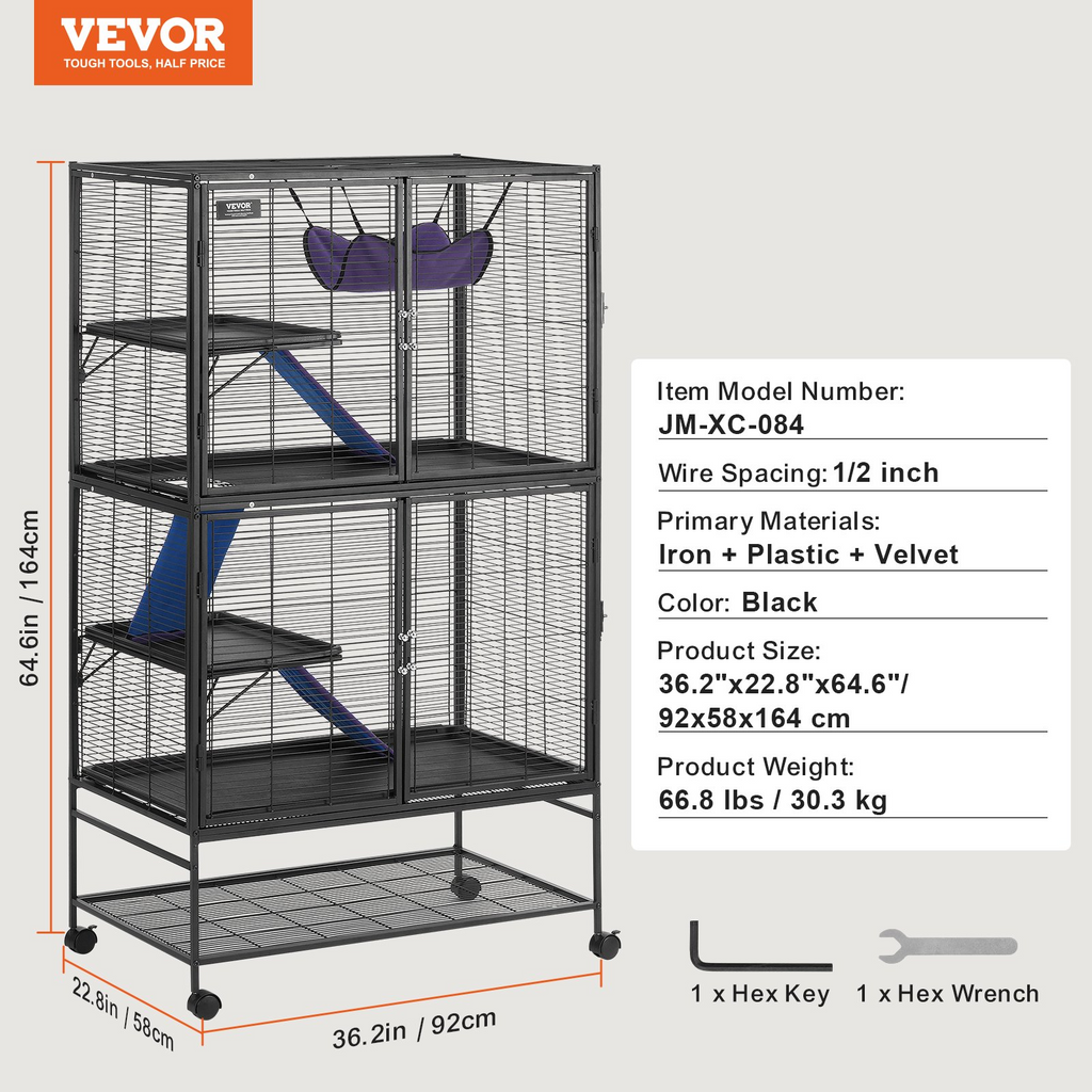 Jaula metálica rodante de 164 cm (64, 6") para hurones | VEVOR