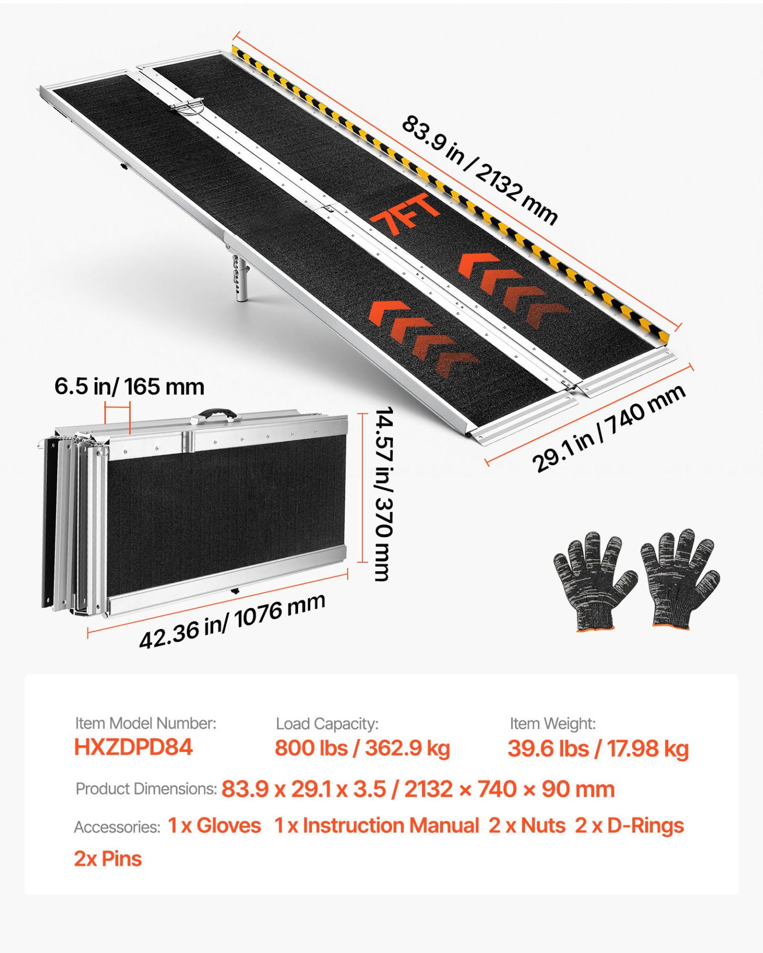 Rampa portátil para silla de ruedas, 2, 13 m (7 pies) | VEVOR