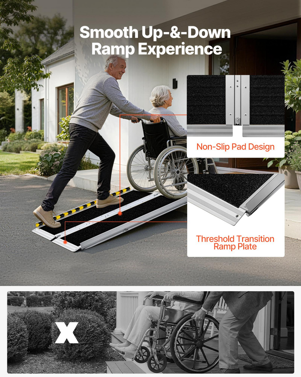 Rampa portátil para silla de ruedas, 1, 2 m (4 pies) | VEVOR
