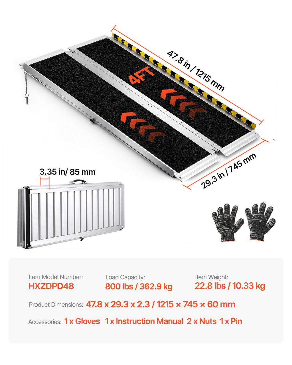 Rampa portátil para silla de ruedas, 1, 2 m (4 pies) | VEVOR