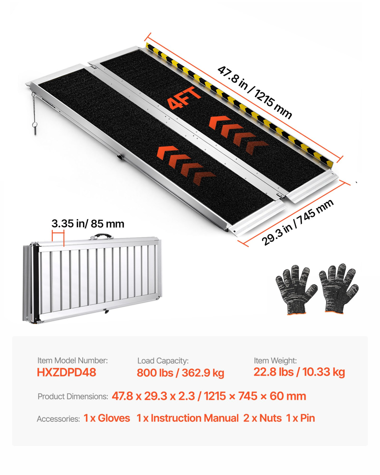 Rampa portátil para silla de ruedas, 1, 2 m (4 pies) | VEVOR