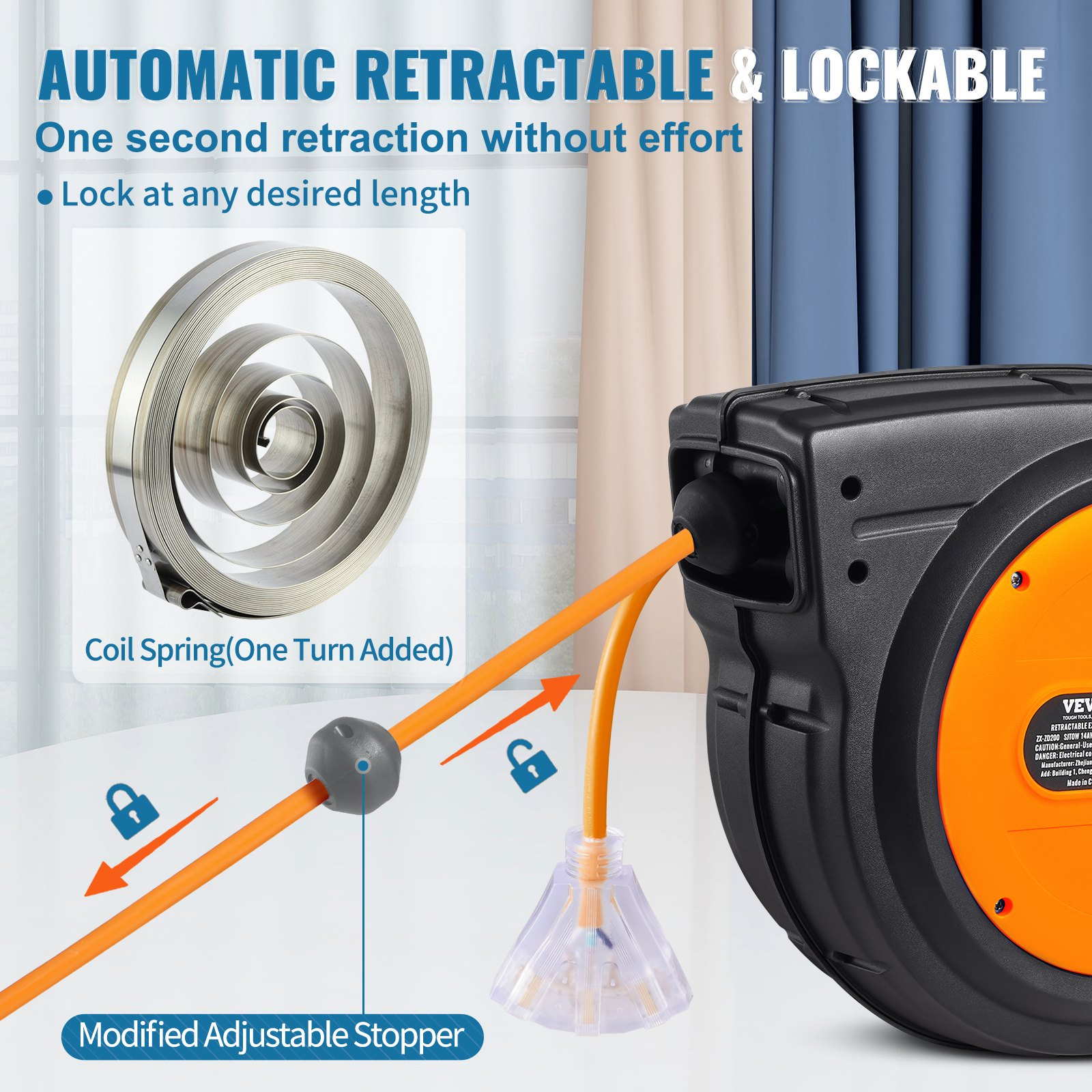 Carrete de cable de extensión retráctil SSSJXQ75FT | VEVOR